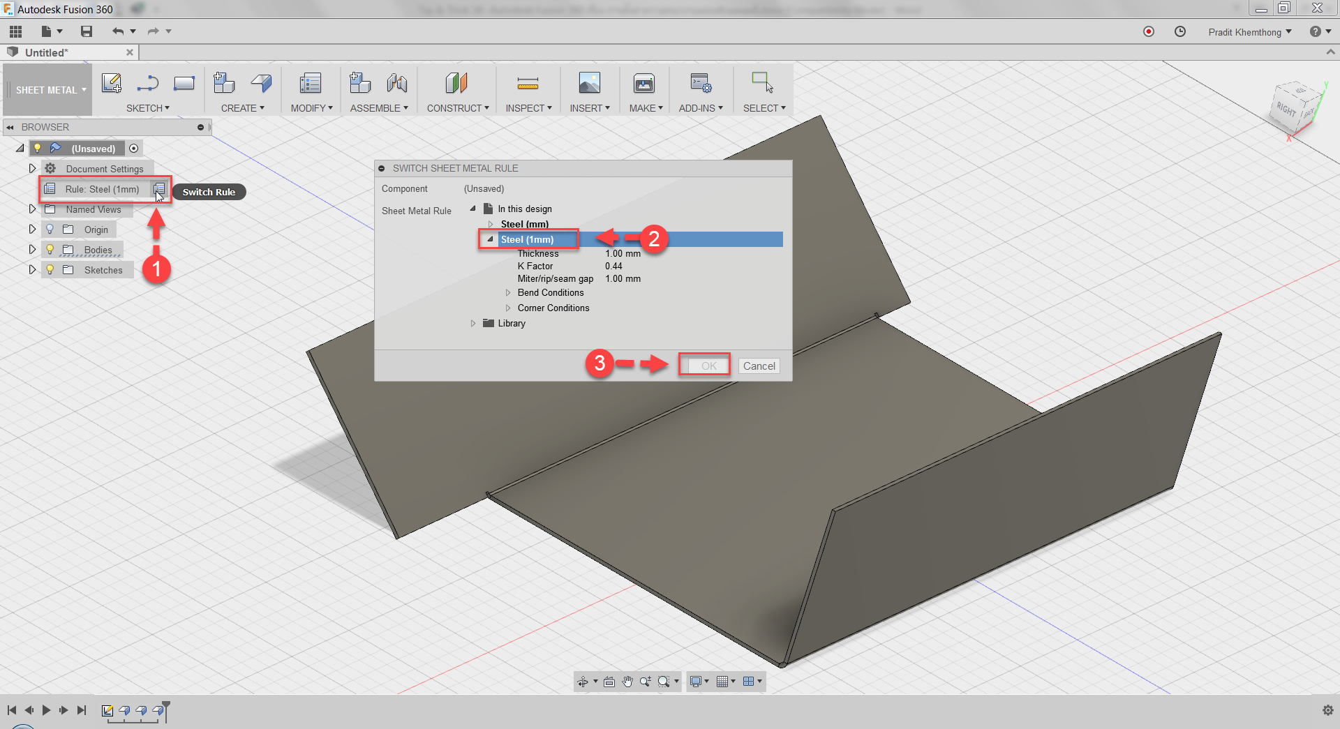 Fusion 360 ตั้งค่างานแผ่นพับ