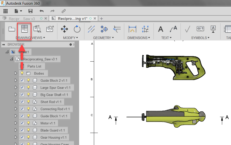 Fusion 360 Tip & Trick 42 การฉาย View ตัดใน drawing