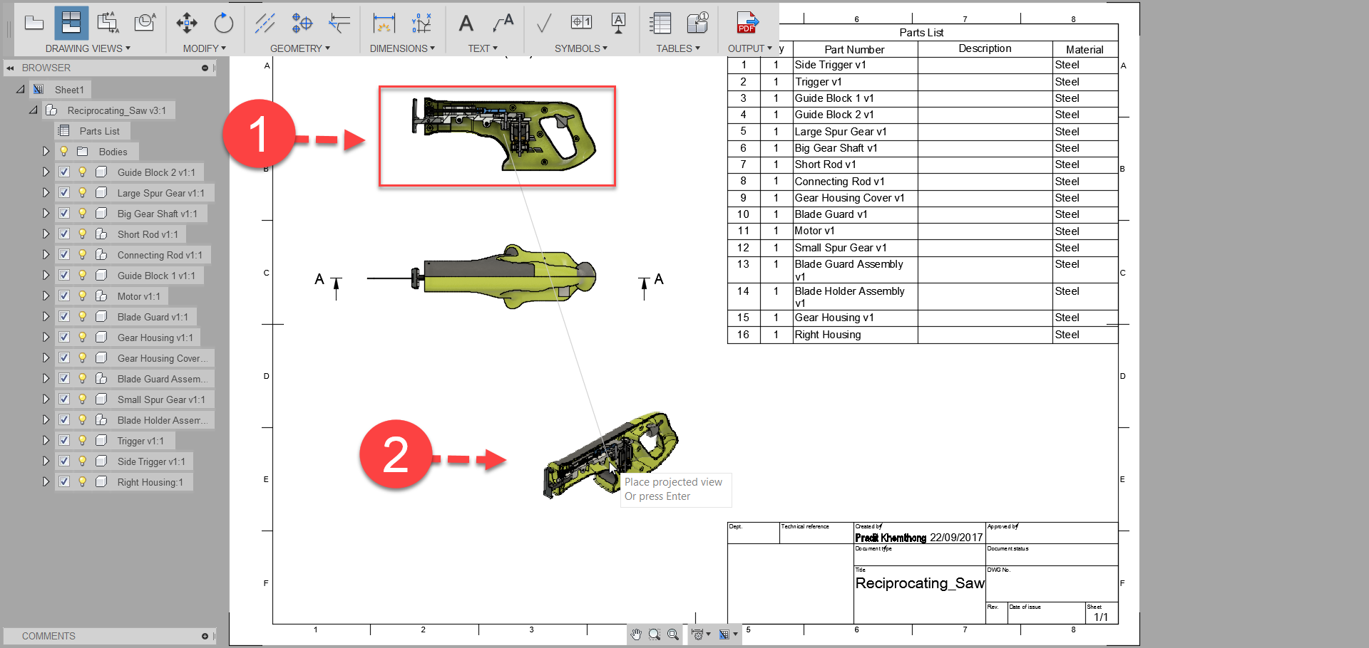 Fusion 360 Tip & Trick 42 การฉาย View ตัดใน drawing