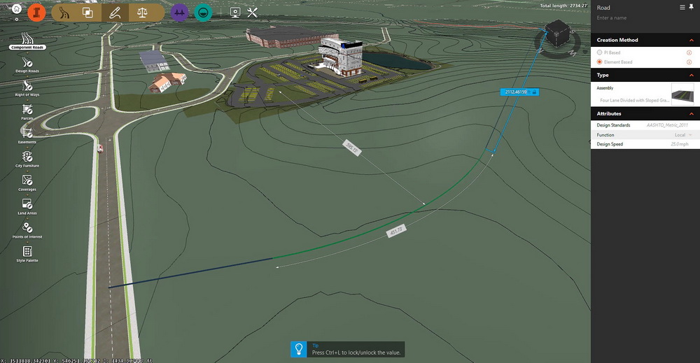 InfraWorks 2019 Road layout
