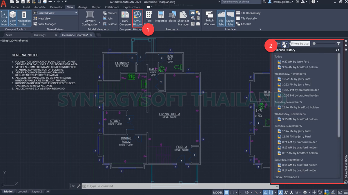Synergysoft AutoCAD 2021 Drawing History